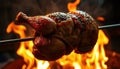 Grilled Chicken Rotisserie on Flame Roasting Spit Royalty Free Stock Photo