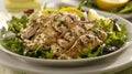 A grilled chicken salad coated in a lightly flad lemon and herb dressing Royalty Free Stock Photo