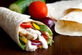 Grilled chicken and salad tortilla wrap with white sauce isolate Royalty Free Stock Photo