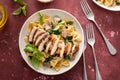 Grilled chicken with mushroom and spinach pasta Royalty Free Stock Photo