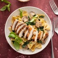 Grilled chicken with mushroom and spinach pasta Royalty Free Stock Photo