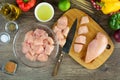 Grilled Chicken Skewers with Vegetables, French Fries and Various Dips - a set of photos showing an entire recipe preparation Royalty Free Stock Photo