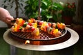 Grilled Chicken Skewers with Vegetables, French Fries and Various Dips - a set of photos showing an entire recipe preparation Royalty Free Stock Photo
