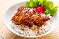 grilled chicken with teriyaki sauce on topped rice Royalty Free Stock Photo