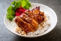 grilled chicken with teriyaki sauce on topped rice Royalty Free Stock Photo