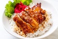 grilled chicken with teriyaki sauce on topped rice Royalty Free Stock Photo