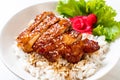 grilled chicken with teriyaki sauce on topped rice Royalty Free Stock Photo