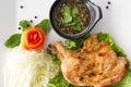 Grilled chicken with Thai style dipping spicy sauce for roasted or grilled food fish sauce and chilli Royalty Free Stock Photo