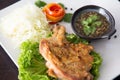 Grilled chicken with Thai style dipping spicy sauce for roasted or grilled food fish sauce and chilli Royalty Free Stock Photo