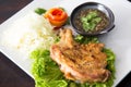 Grilled chicken with Thai style dipping spicy sauce for roasted or grilled food fish sauce and chilli Royalty Free Stock Photo