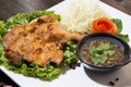 Grilled chicken with Thai style dipping spicy sauce for roasted or grilled food fish sauce and chilli Royalty Free Stock Photo