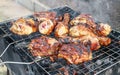 Grilled chicken thighs and drumsticks.