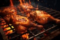 Grilled chicken thighs on the flaming grill Ai photo Royalty Free Stock Photo