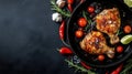 Grilled chicken thighs with herbs and spices, tomatoes, garlic Royalty Free Stock Photo