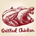 Grilled chicken, turkey meat, barbecue hand drawn vector illustration realistic sketch