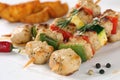 Grilled chicken or turkey meat skewers meal with vegetables