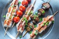 Grilled chicken and vegetables skewers Royalty Free Stock Photo