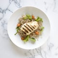 Grilled Chicken and Wholegrain Salad on a Marble Background