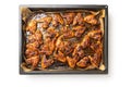 Grilled chicken wings in barbecue sauce in baking tray Royalty Free Stock Photo