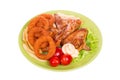 Grilled chicken wings with French fries and onions rings