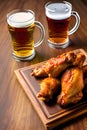 Grilled chicken wings and a glass of beer on a wooden table. Generative Ai Royalty Free Stock Photo