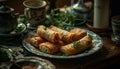 grilled chicken wings with herbs croissant with cream and raisins grilled chicken wings Royalty Free Stock Photo