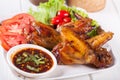 Grilled Chicken Wings with Red Spicy Sauce Royalty Free Stock Photo