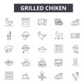 Grilled chiken line icons, signs, vector set, outline illustration concept Royalty Free Stock Photo