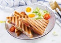 Grilled club sandwich panini with ham, tomato, cheese, avocado Royalty Free Stock Photo