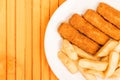 Grilled Cod Fish Fingers With Chunky Chips Royalty Free Stock Photo