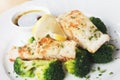 Grilled cod fish steak with broccoli