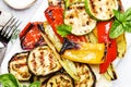 Grilled colorful vegetables, aubergines, zucchini, pepper with s