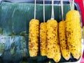 Grilled corn on banana leaves tray