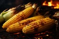 Grilled corn on the barbecue sizzling and