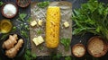 Grilled Corn on the Cob With Butter and Herbs Royalty Free Stock Photo