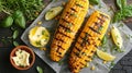 Grilled Corn on the Cob With Butter and Herbs Royalty Free Stock Photo