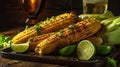 Grilled corn on the cob with butter and sea salt on the grill plate. Generative Ai Royalty Free Stock Photo