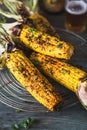 Grilled Corn Cob with chimichurri Sauce Royalty Free Stock Photo