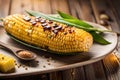 Grilled corn on the cob with a drizzle of melted butter and a sprinkle of salt. Generative AI