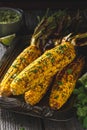 Grilled Corn On Cob with Herb Butter. Royalty Free Stock Photo