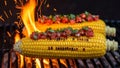 Grilled Corn on the Cob with Salsa and Flames Royalty Free Stock Photo