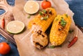 Grilled corn cobs with garlic and pepper Royalty Free Stock Photo