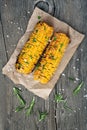 Grilled corn cobs on wooden background Royalty Free Stock Photo