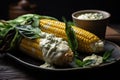 grilled corn, paired with creamy and tangy homemade basil mayo