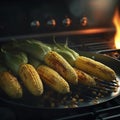 Grilled corn on the stove, fire, amazing food