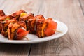 Grilled cottage cheese or also known as Paneer Tikka Kebab or chili paneer or chilli paneer or tandoori paneer in india India, bar Royalty Free Stock Photo