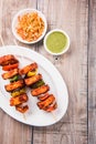 Grilled cottage cheese or also known as Paneer Tikka Kebab or chili paneer or chilli paneer or tandoori paneer in india India, bar Royalty Free Stock Photo