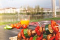 Grilled delicious vegetables selective focus. Barbecue party outdoor Royalty Free Stock Photo