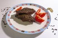 grilled Denver steak on plate. Juicy Machete Steak or Denver Steak BBQ Royalty Free Stock Photo