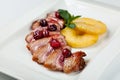 Grilled duck meat with cherry sauce Royalty Free Stock Photo